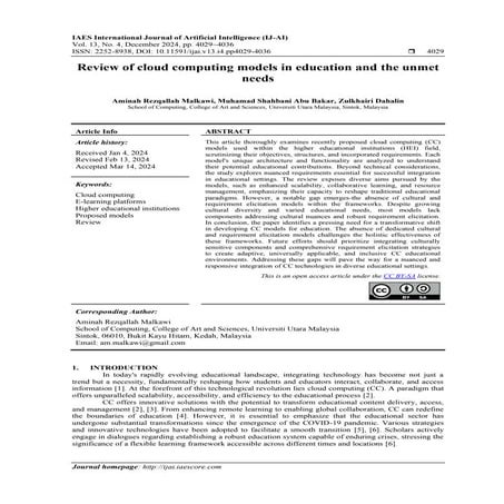 Review of cloud computing models in education and the unmet needs