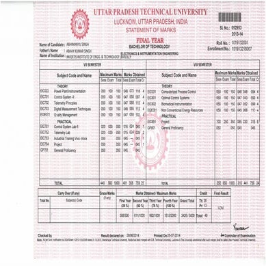 metriculation and intermediate marksheet