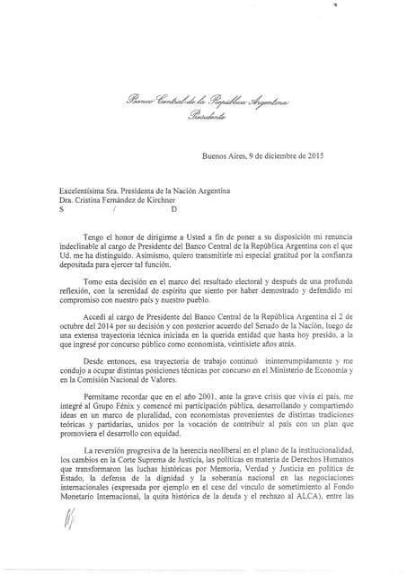 Renuncia de Alejandro Vanoli al Banco Central