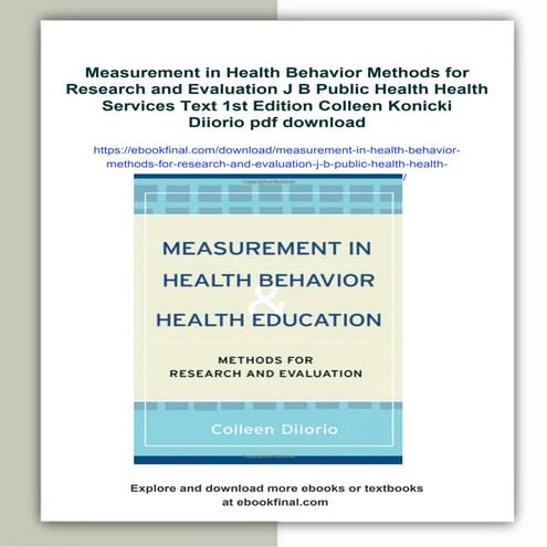 Measurement in Health Behavior Methods for Research and Evaluation J B ...