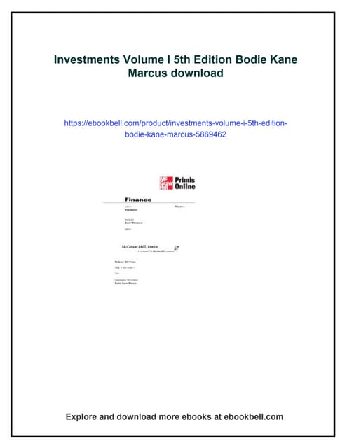Investments Volume I 5th Edition Bodie Kane Marcus | PDF