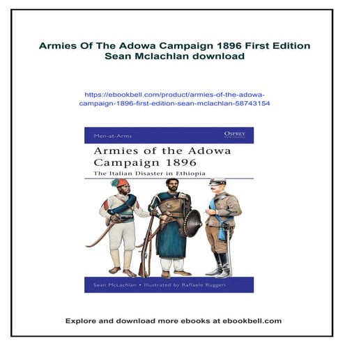Armies Of The Adowa Campaign 1896 First Edition Sean Mclachlan