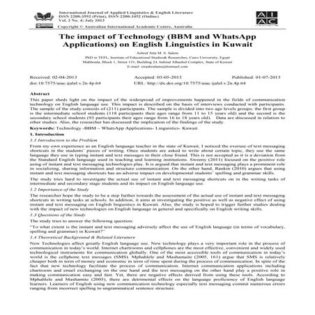 The Impact of Technology (BBM & WhatsApp Application) on English Language Use...