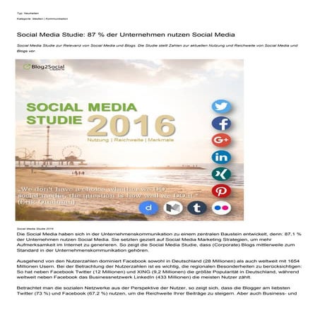 Social Media Studie: 87 % der Unternehmen nutzen Social Media