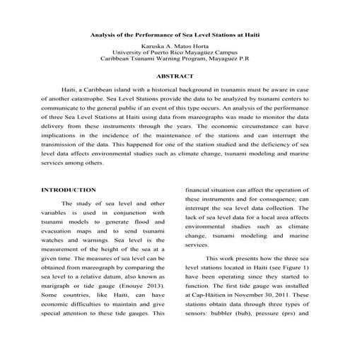 Analysis of the Performance of Sea Level Stations at Haiti