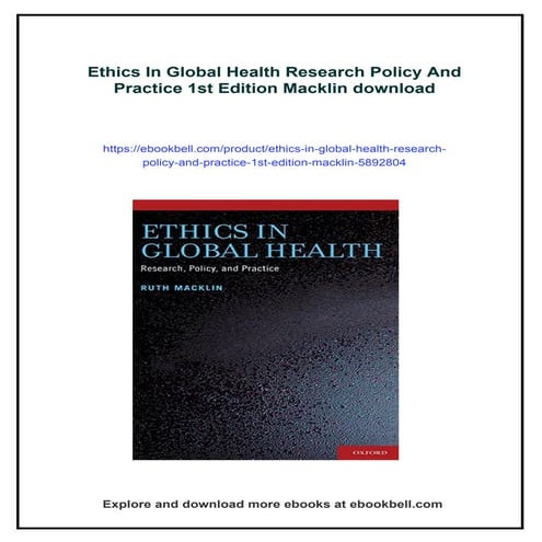 Ethics In Global Health Research Policy And Practice 1st Edition ...