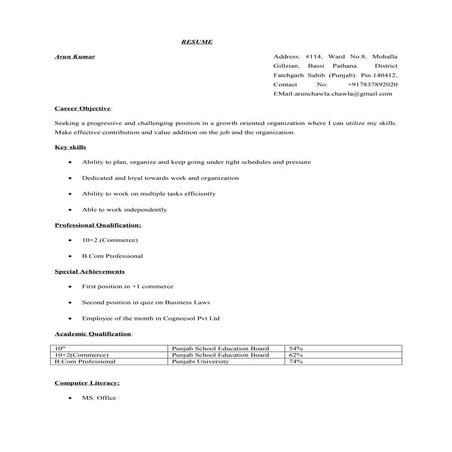 arun Kumar cv | DOCX