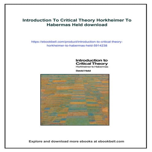 Introduction To Critical Theory Horkheimer To Habermas Held