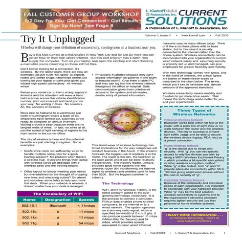 Fall 2003 Kianoff Current Solutions Newsletter