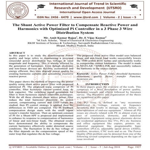 The Shunt Active Power Filter to Compensate Reactive Power and Harmonics with...