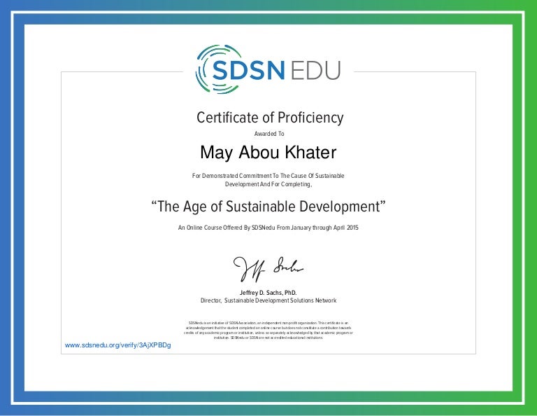 certificate sustainable development