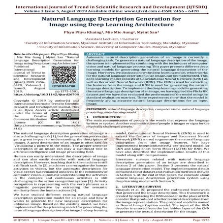 Natural Language Description Generation for Image using Deep Learning Archite...