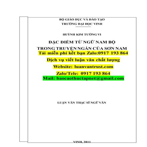 Luận văn: Đặc điểm từ ngữ Nam Bộ trong truyện ngắn của Sơn Nam, 9 ĐIỂM