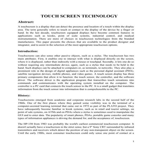 Report on Touch Screens