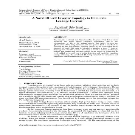 A Novel DC-AC Inverter Topology to Eliminate Leakage Current | PDF