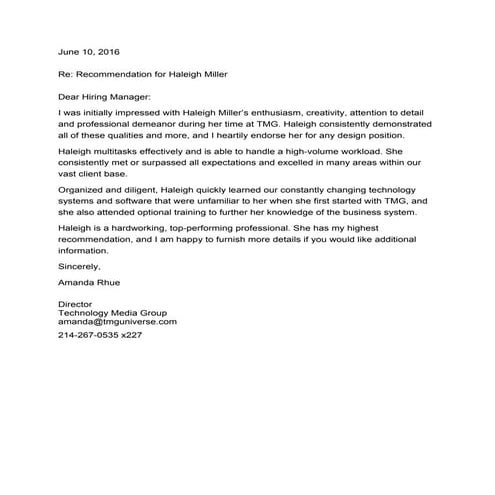 Haleigh Letter of Recco | PDF