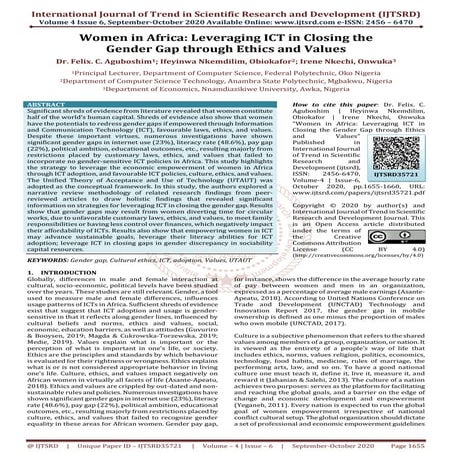 Women in Africa Leveraging ICT in Closing the Gender Gap through Ethics and V...