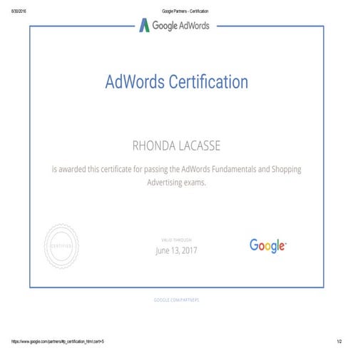Adwords Google Partners - Certification