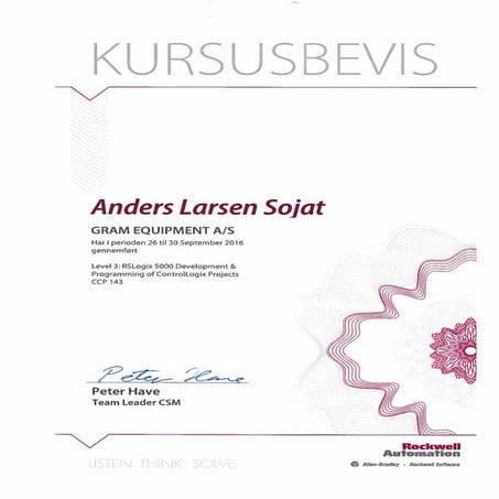 Level 3 RSLogix 5000 development & Programming of ControlLogix Projects CCP 143