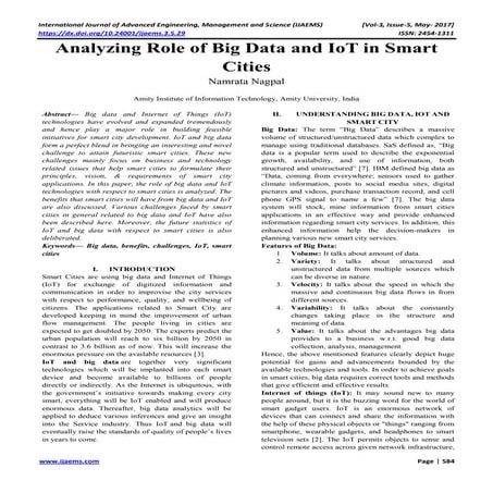 Analyzing Role of Big Data and IoT in Smart Cities