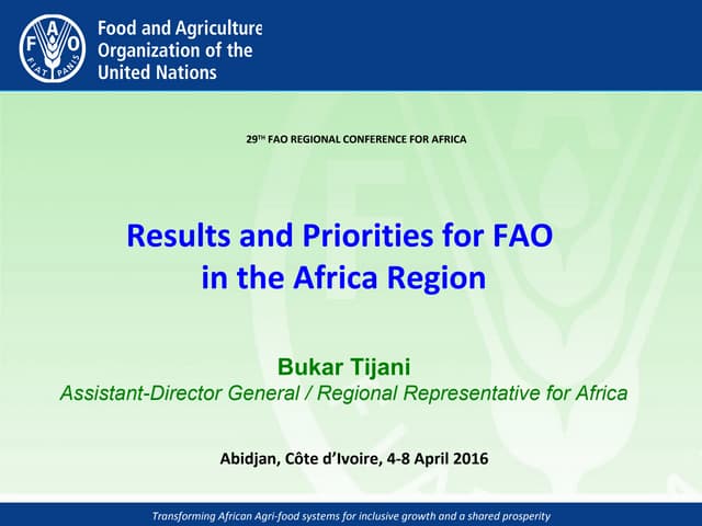 Results and Priorities for FAO in the African Region