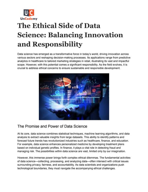 The Ethical Side of Data Science: Balancing Innovation and Responsibility