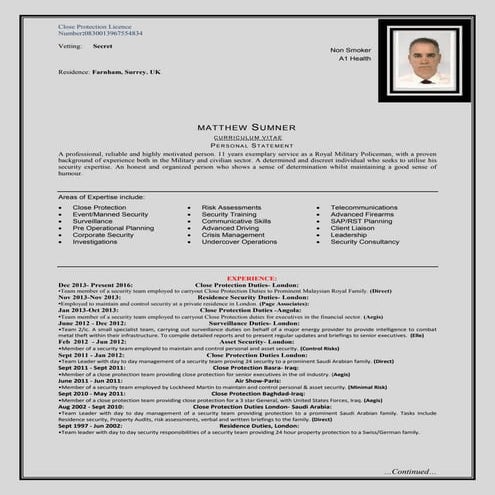 Close protection CV Mat Sumner 33 | PDF