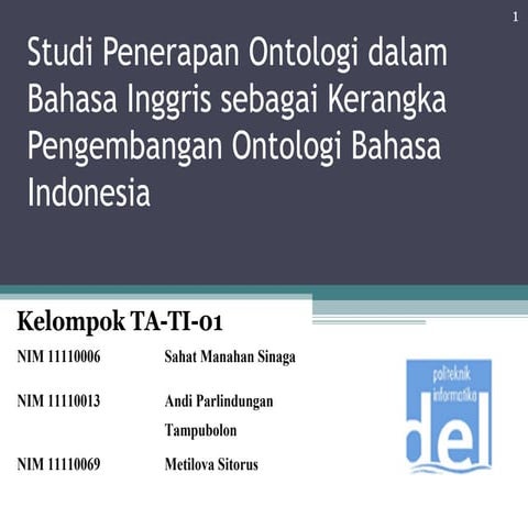 Studi Penerapan Ontologi dalam Bahasa Inggris sebagai Kerangka