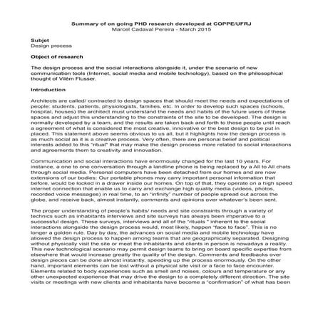 Summary of on going research - Marcel 03:2015