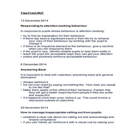 Behaviour Tips from NUT