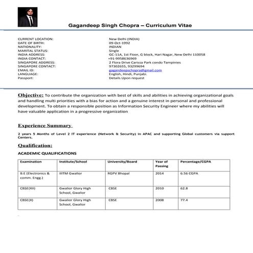 Gagandeep Singh Chopra CV