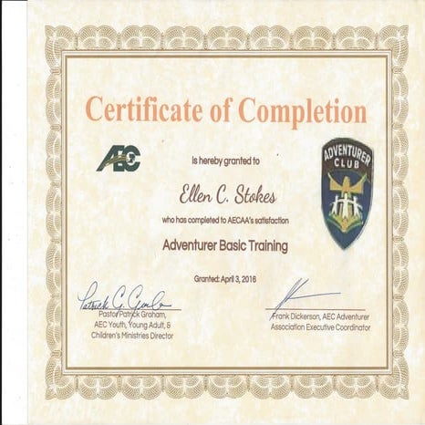 Certificate of Completion