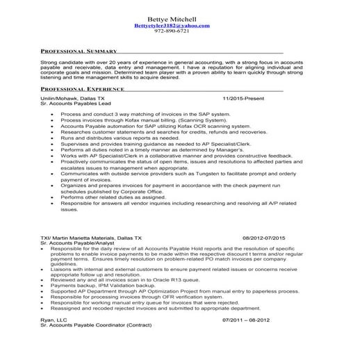 Bettye Update Resume