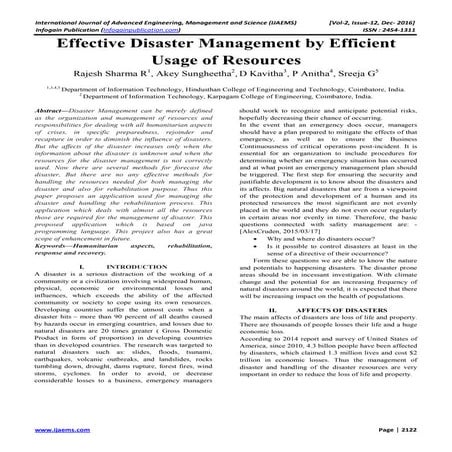 effective disaster management by efficient usage of resources