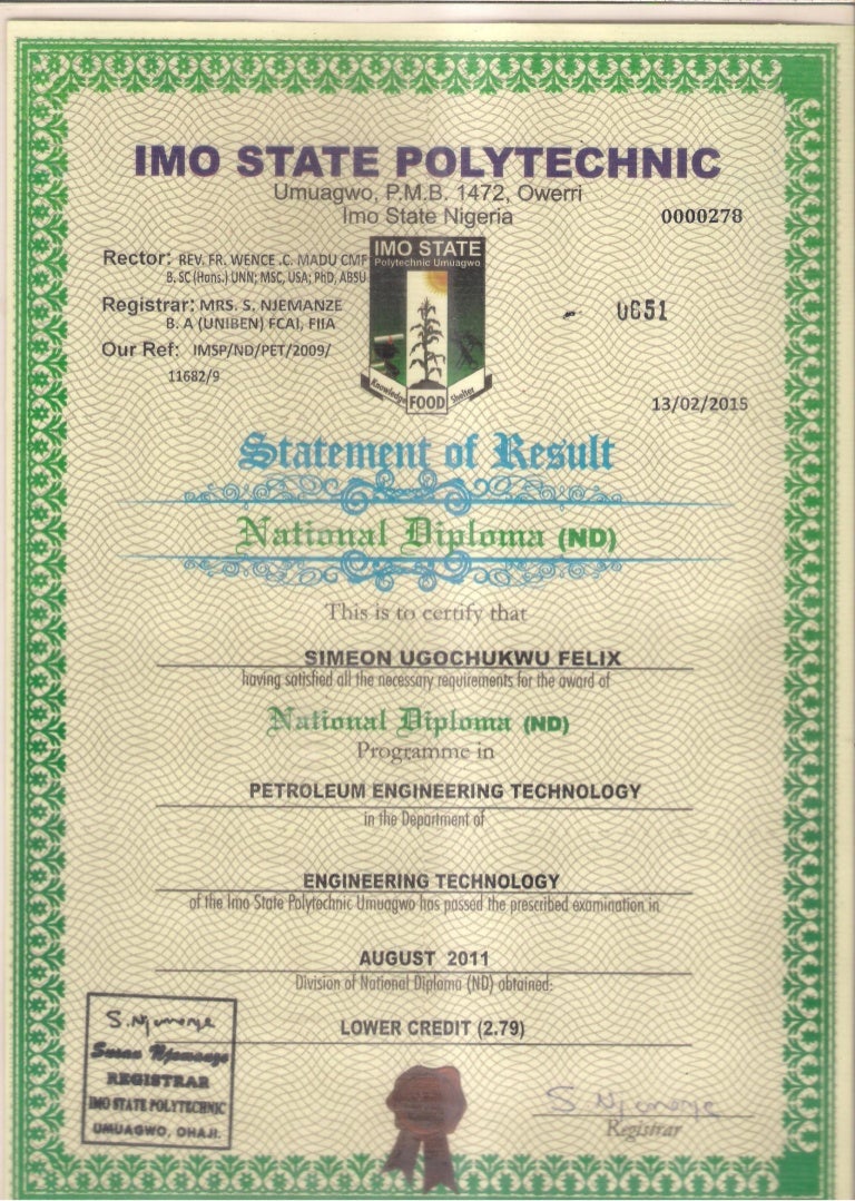NATIONAL DIPLOMA RESULT