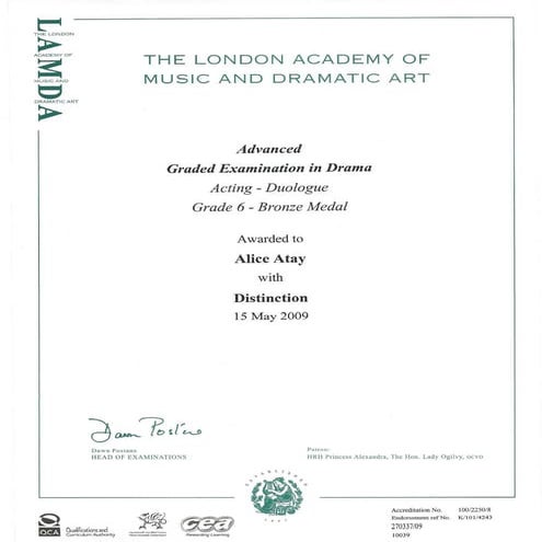 LAMDA Acting Solo Grade 5 Certificate | PDF