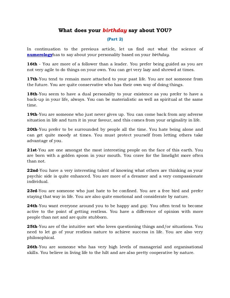 What does your birthday say about YOU? (Part 2)