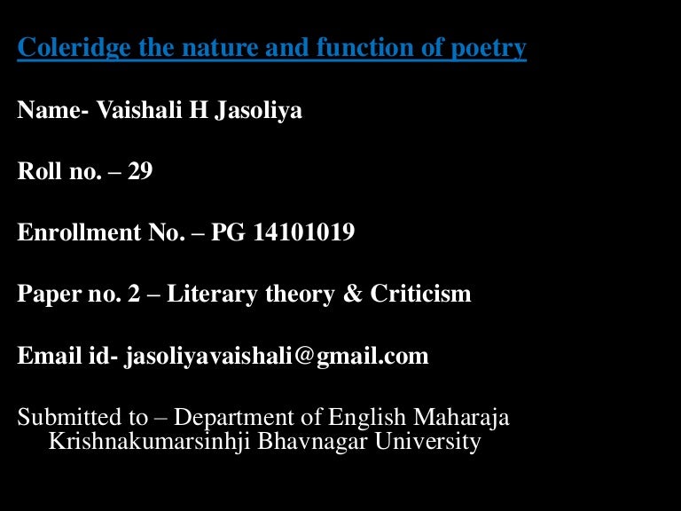 Coleridge the nature and function of poetry