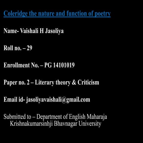Coleridge the nature and function of poetry
