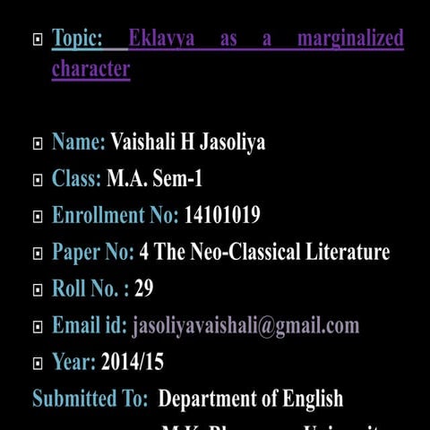 Eklavya as a marginalized character