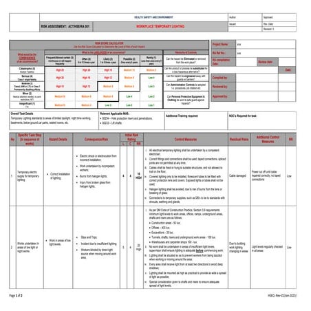 29 Workplace Temporary Lighting Risk Assessment Templates.docx