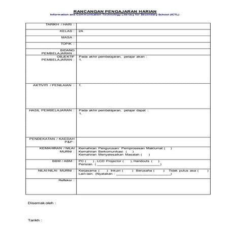 CONTOH RANCANGAN PENGAJARAN HARIAN