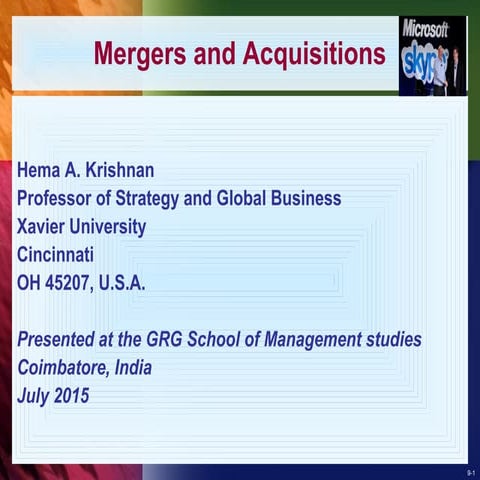 M&A trends in India- presented in Coimbatore-GRGS-2015