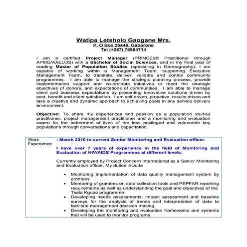 CV M&E Advisor  JPIEGO.