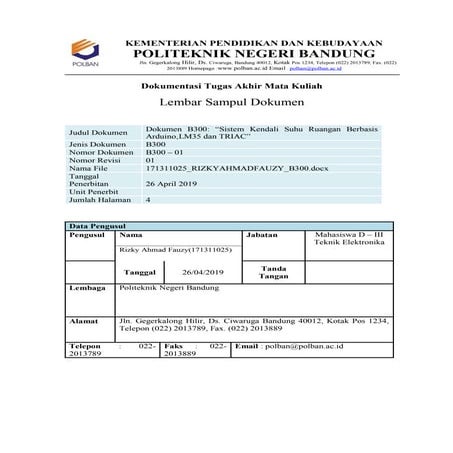 Sistem Kendali  Suhu Ruangan dengan Metode PID  Menggunakan LM35 dan Triac Be...
