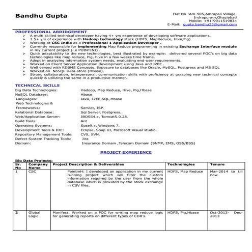 Bandhu Gupta Hadoop developer