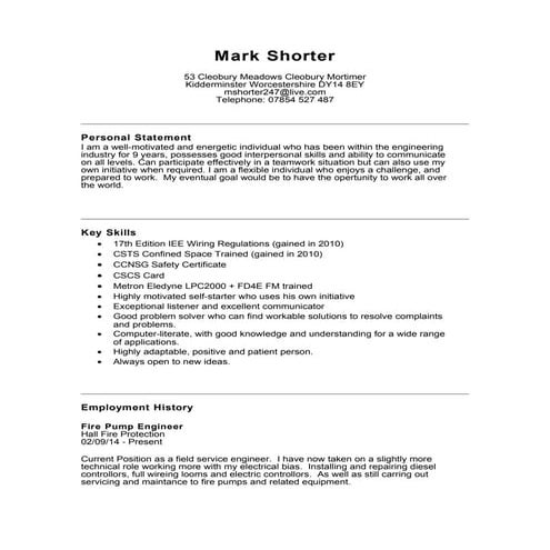 Mark Shorter CV 2016