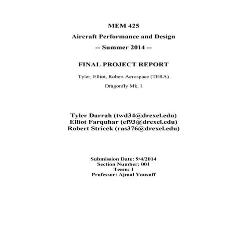 Aircraft Performance and Design Project