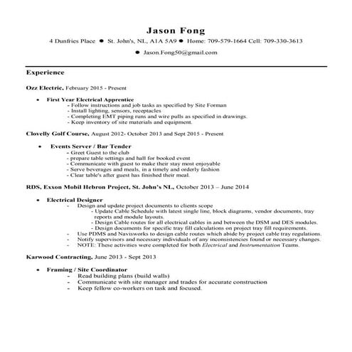 Jason Fong - Instrumentation Engineering Technologist update April 18