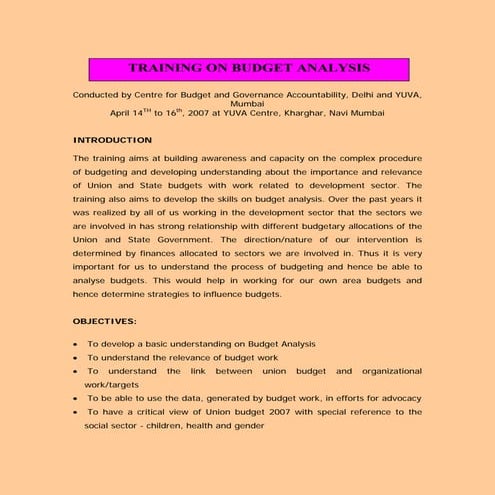 Training report on Budget Analysis